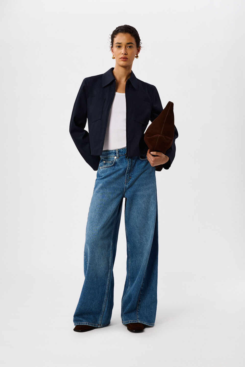 Navy Compact Cotton Cropped Jacket