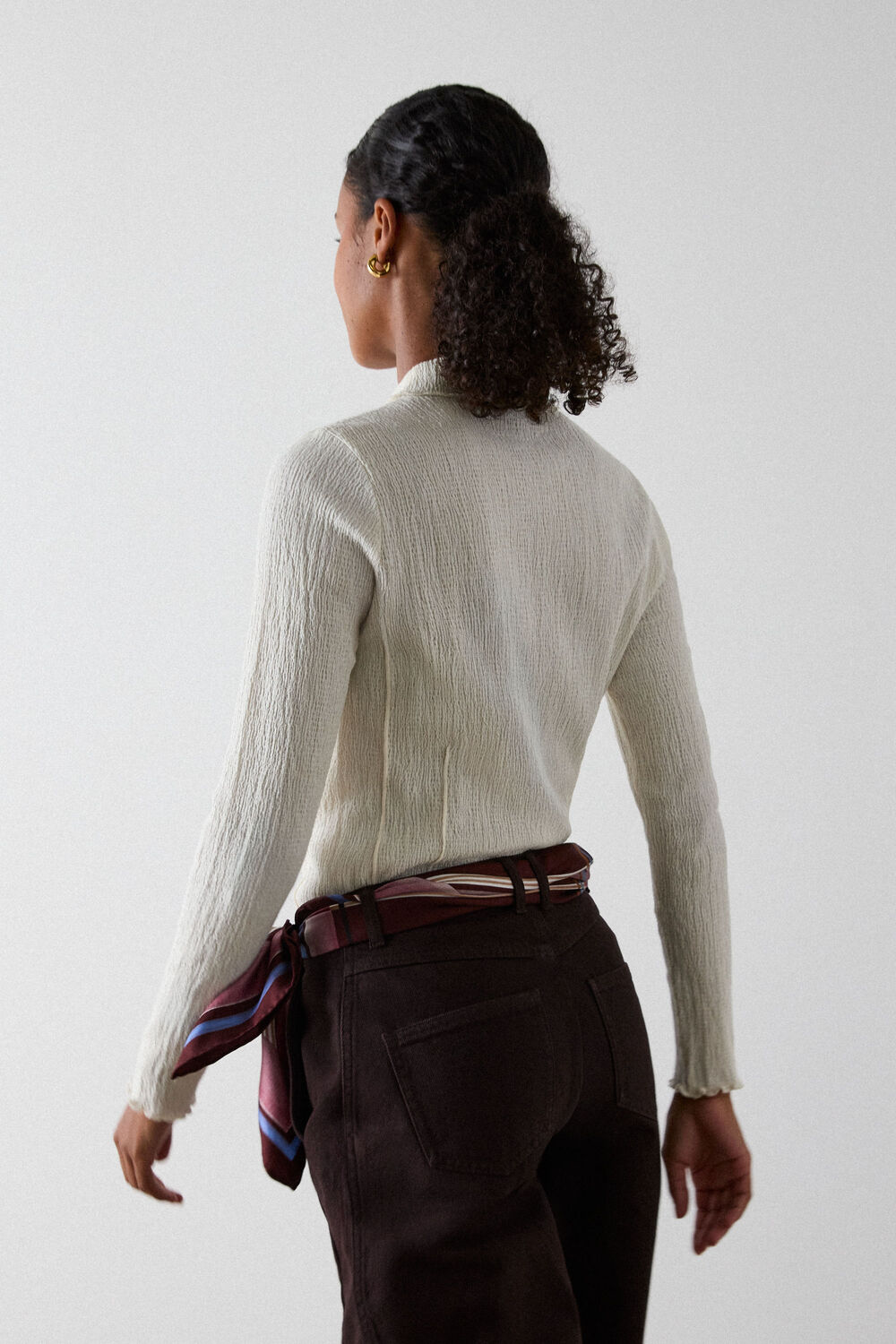 Ivory Textured Long Sleeve Top
