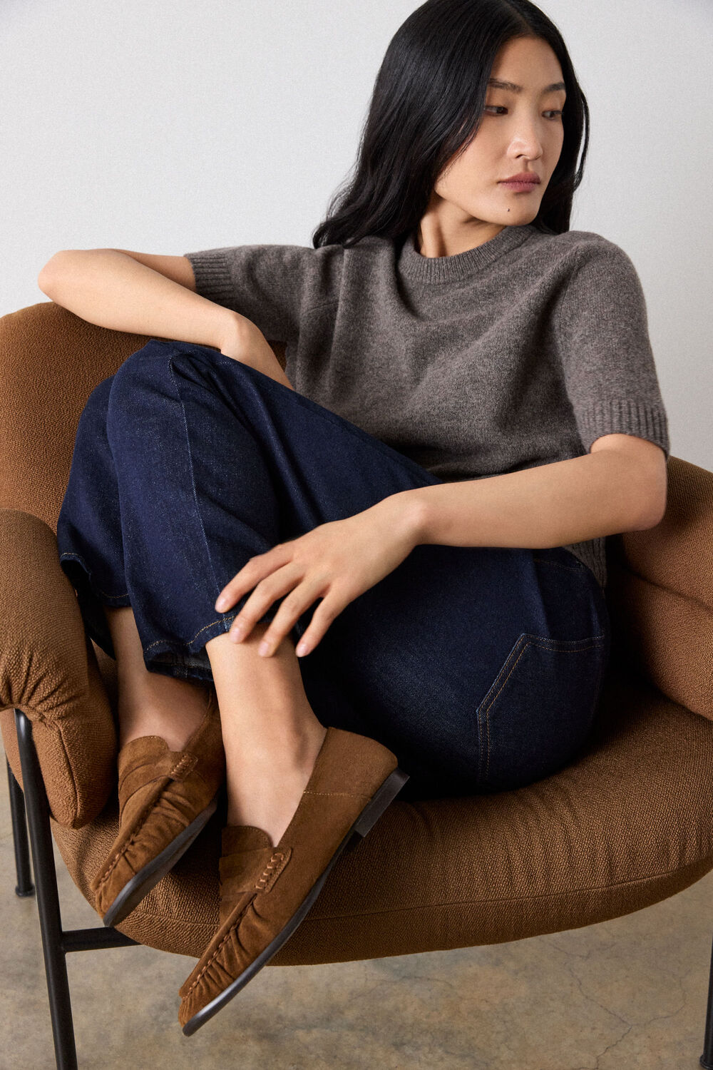 Tan Soft Suede Ruched Loafer