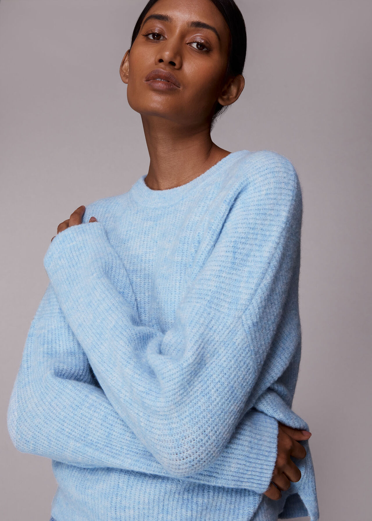 Pale Blue Ribbed Crew Neck Jumper | WHISTLES