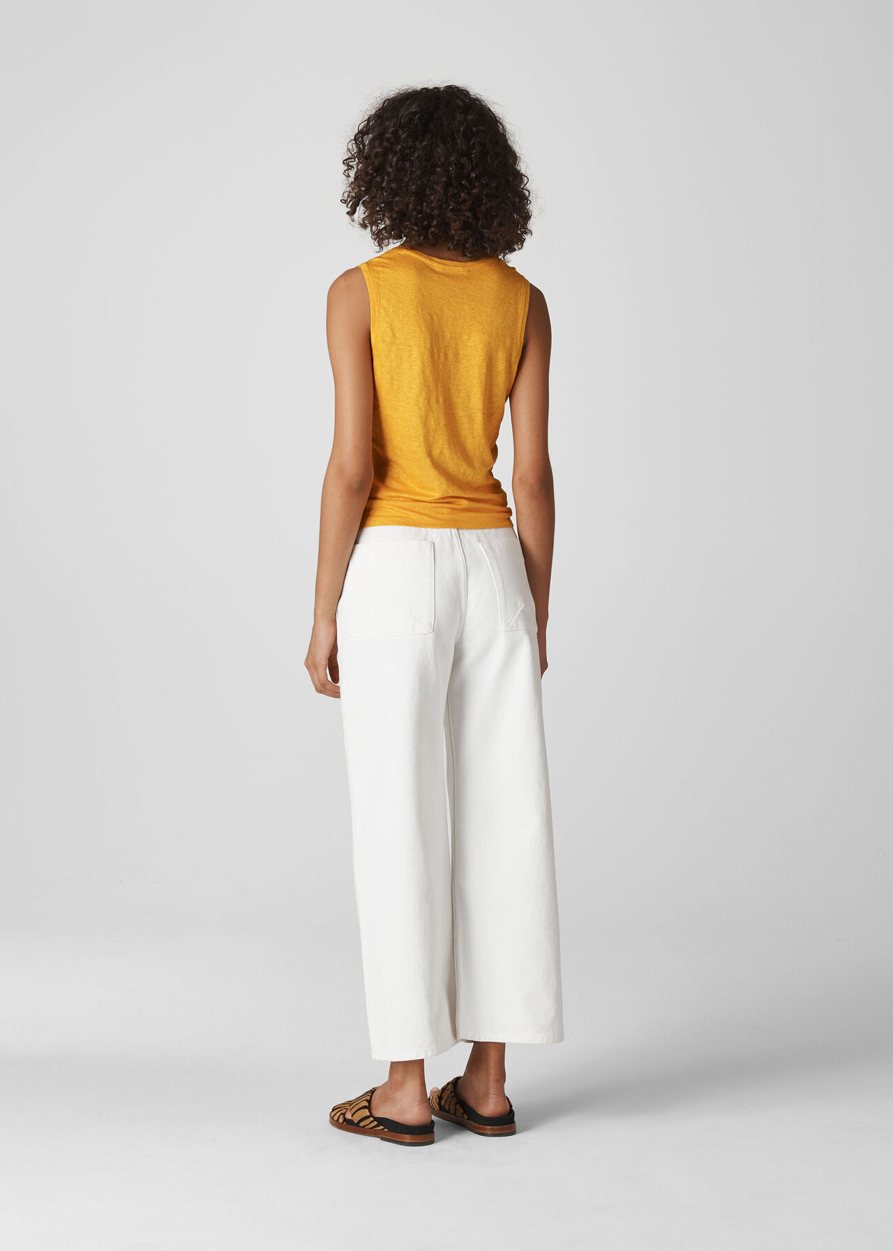 Tie Front Linen Tank Top Yellow