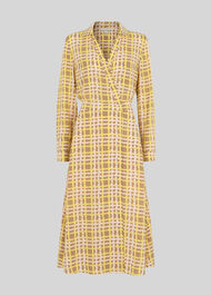 Painted Check Wrap Shirt Dress Yellow/Multi