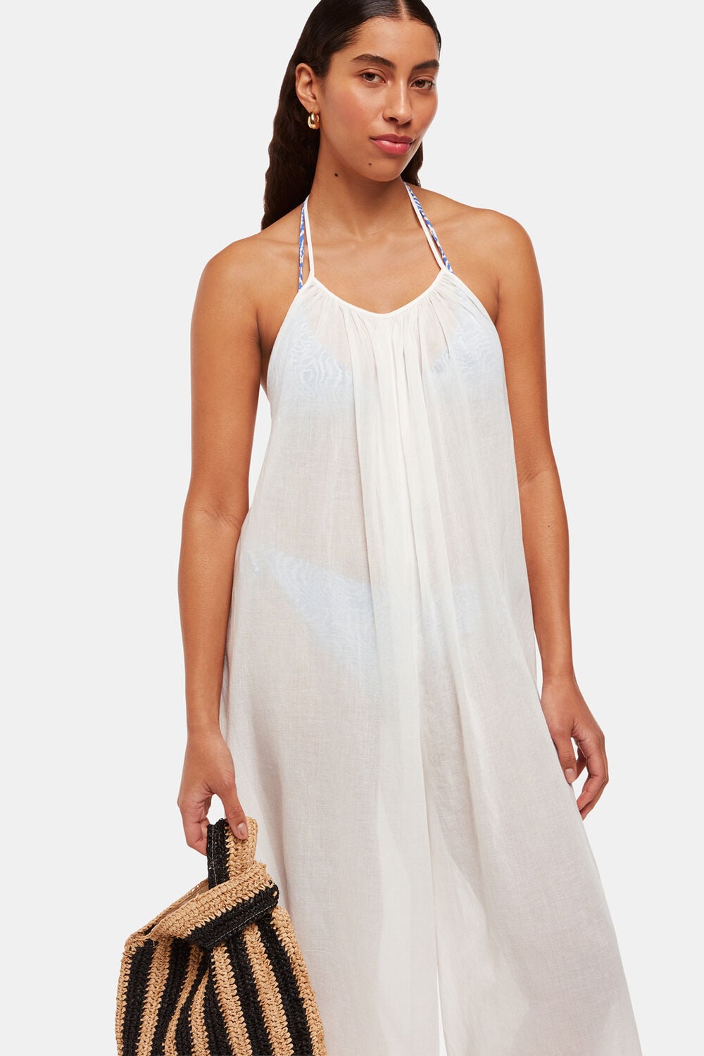 White Halterneck Swim Jumpsuit