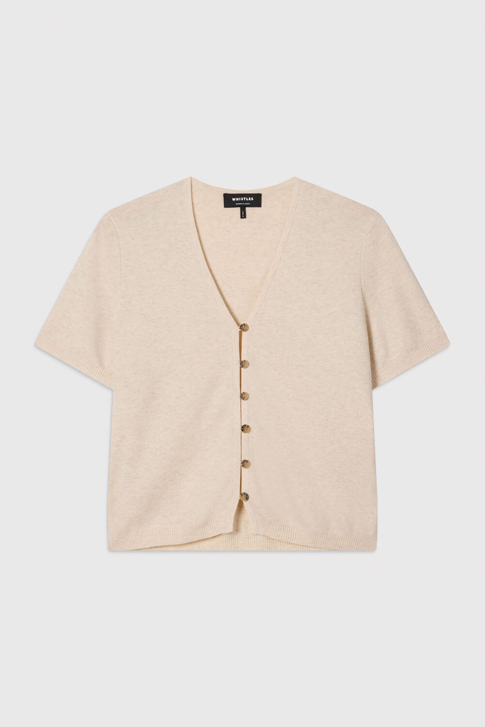 Oatmeal Short Sleeve Button Front Knit