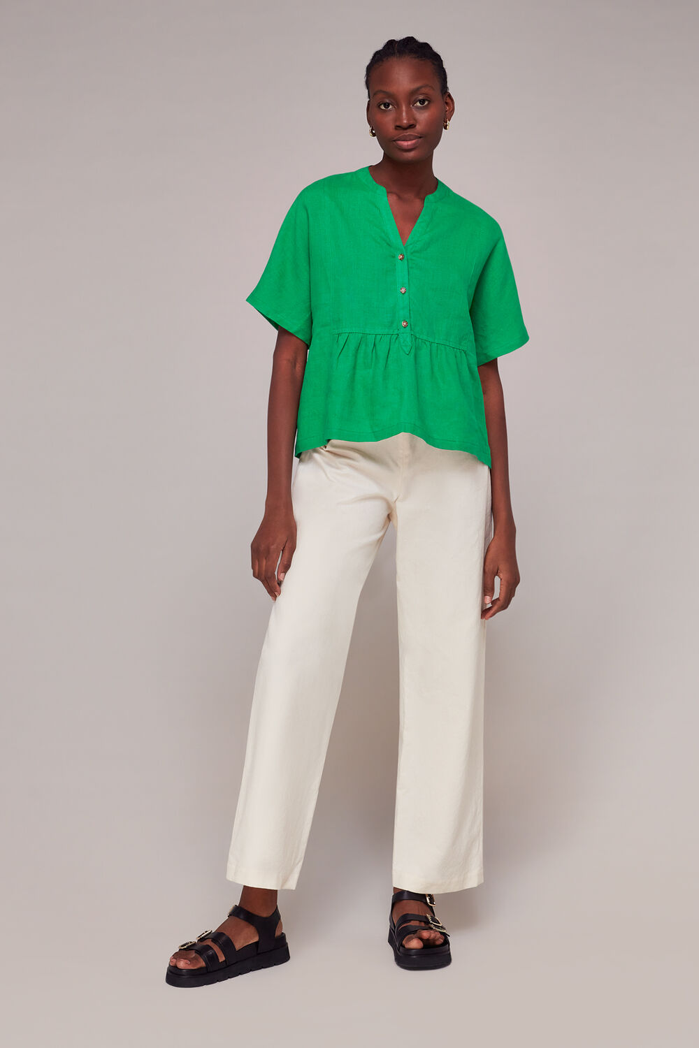 Green Hannah Linen Peplum Blouse