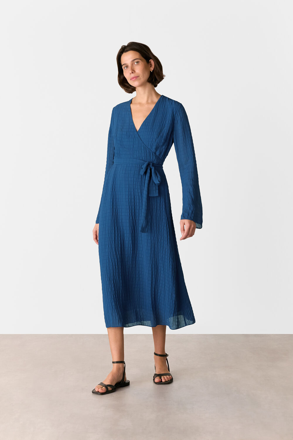 Blue Alex Textured Wrap Midi Dress