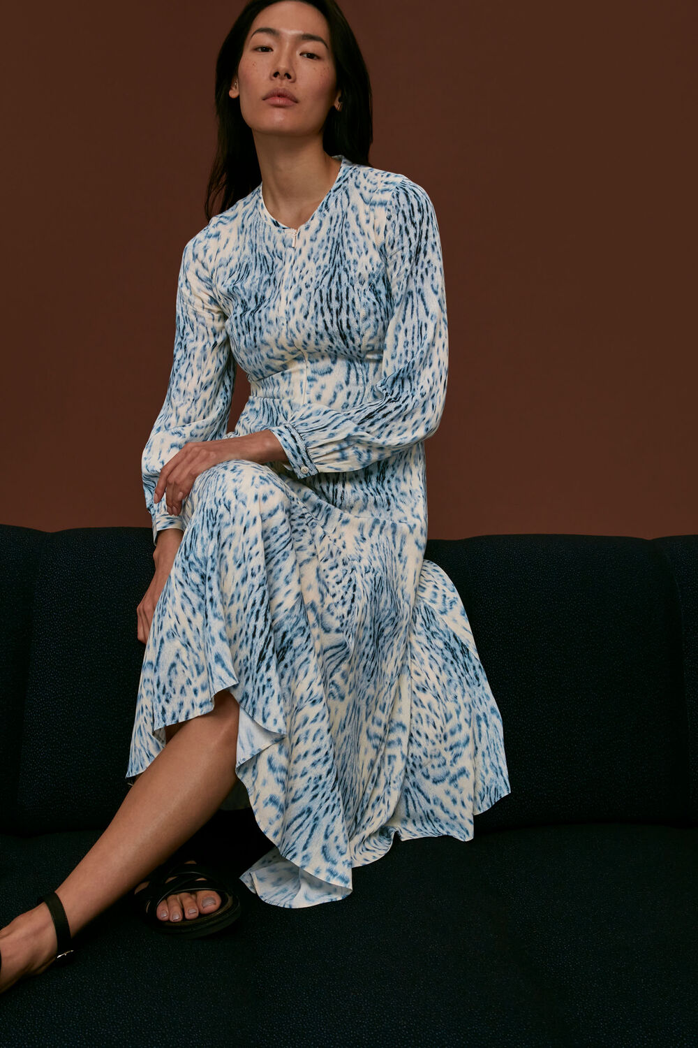 Blue Brushed Animal Zip Front Dress