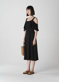 Frill Button Midi Dress Black