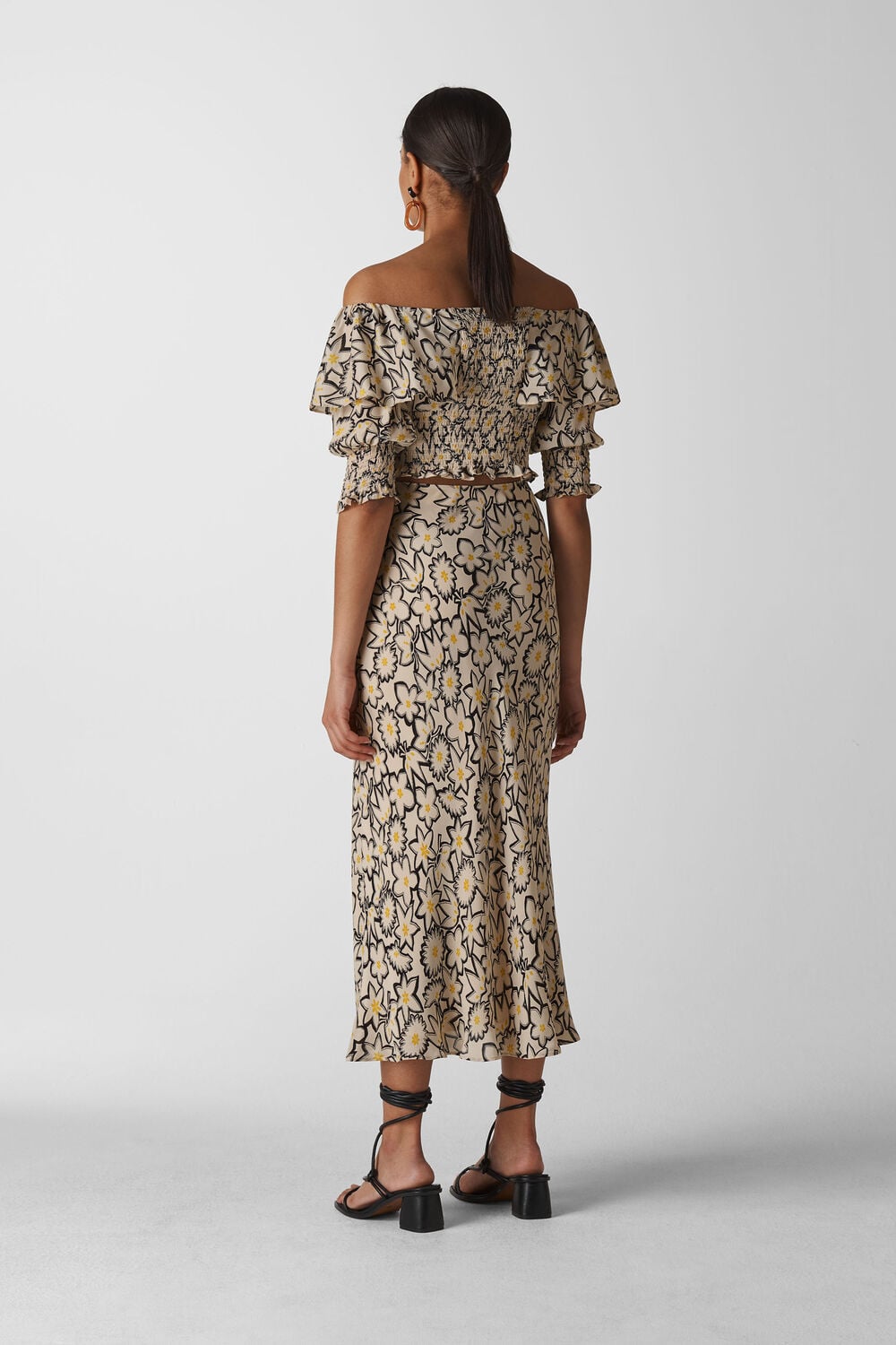 Floral Print Silk Skirt White/Multi