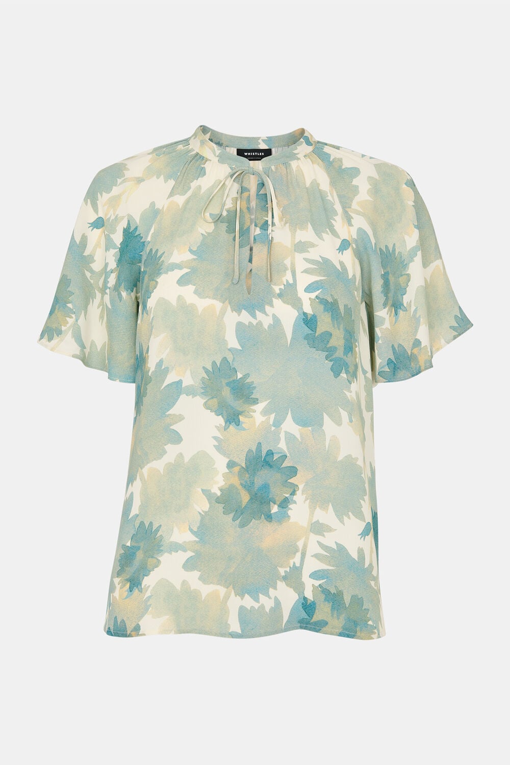 Blue Floral Tie Neck Blouse