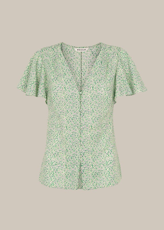 Green English Garden Print Top