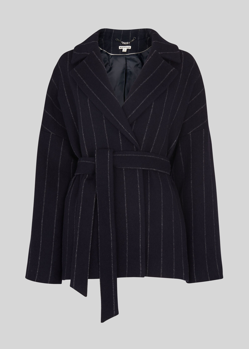 Stripe Belted Short Wrap Coat