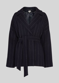 Stripe Belted Short Wrap Coat