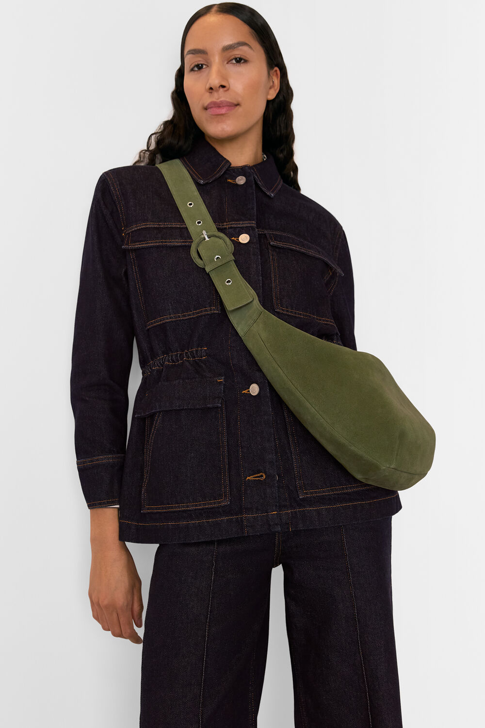 Sia Suede Curved Crossbody Bag