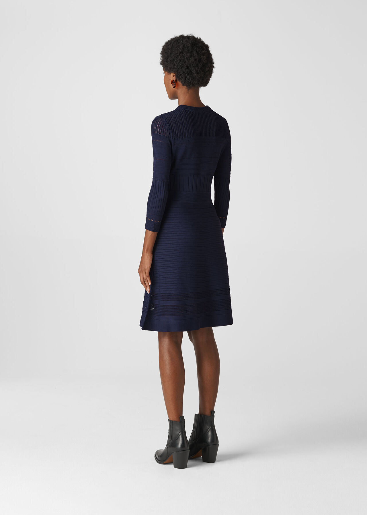 Pointelle Detail Knit Dress Navy