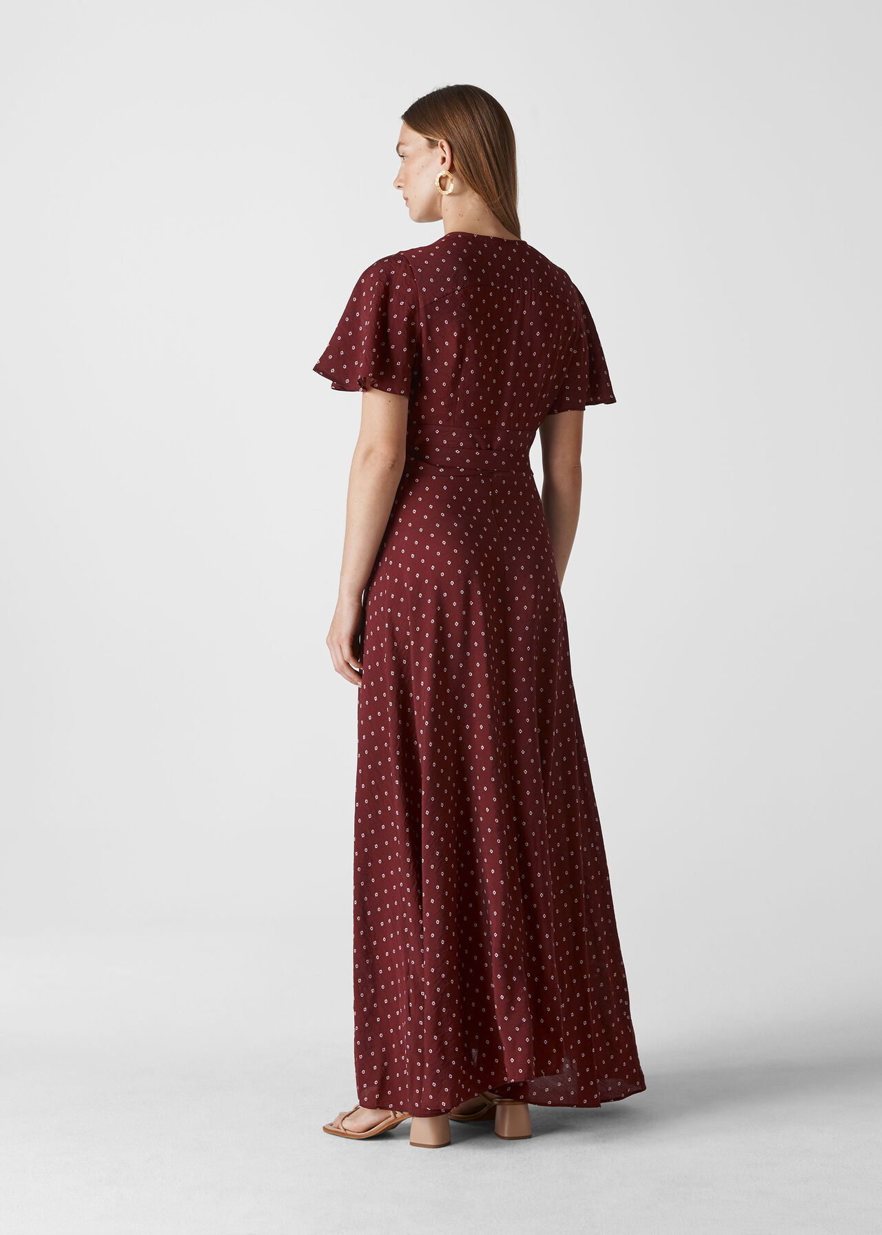 Woodblock Print Wrap Dress Burgundy