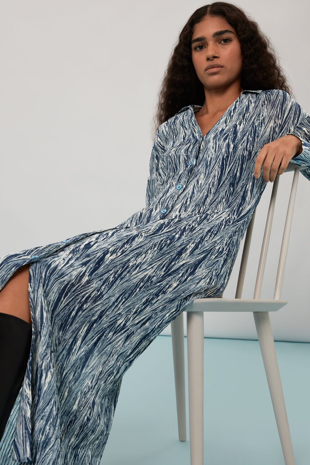 Marble Stripe Plisse Dress