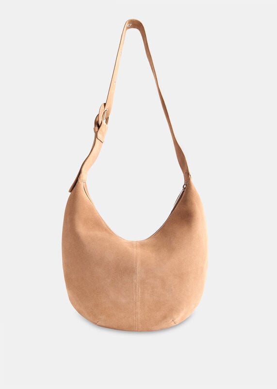 Taupe Large Sia Curved Suede Bag