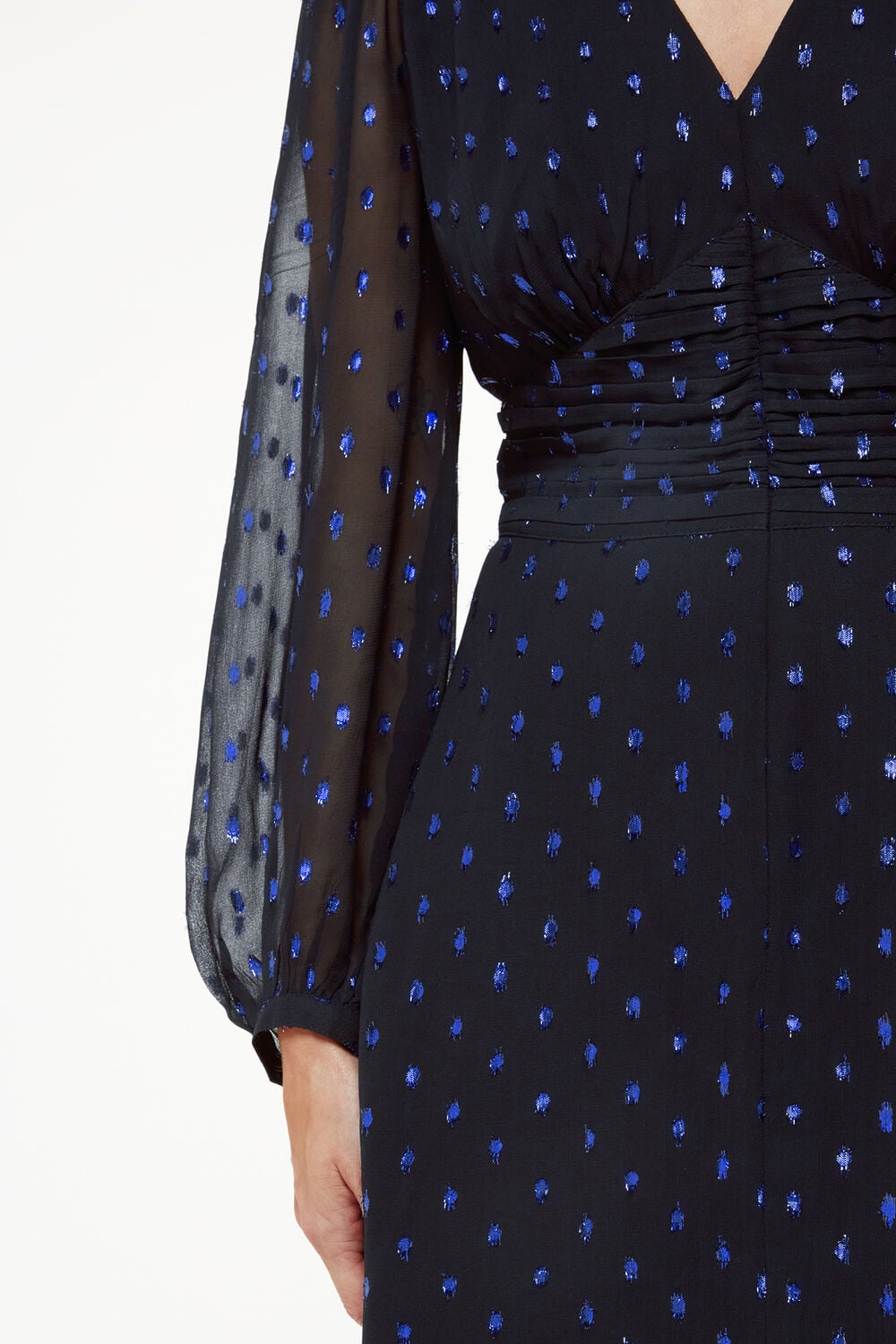 Navy Petite Metallic Dobby Midi Dress