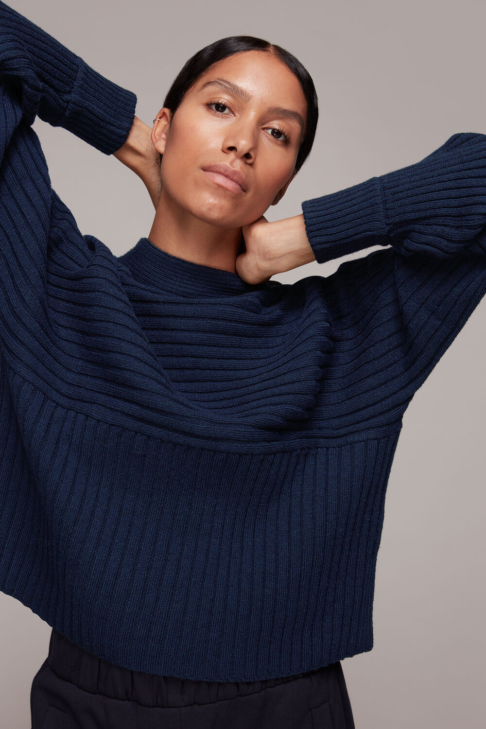 Contrasting Rib Funnel Neck