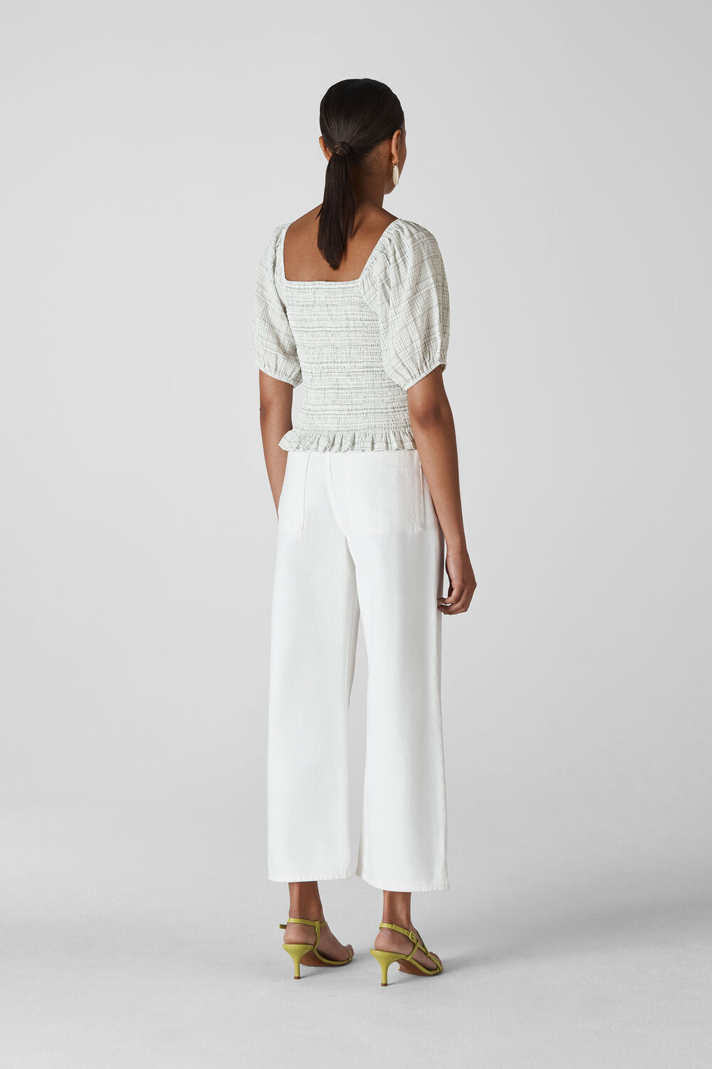 Louise Check Smocked Top White/Multi