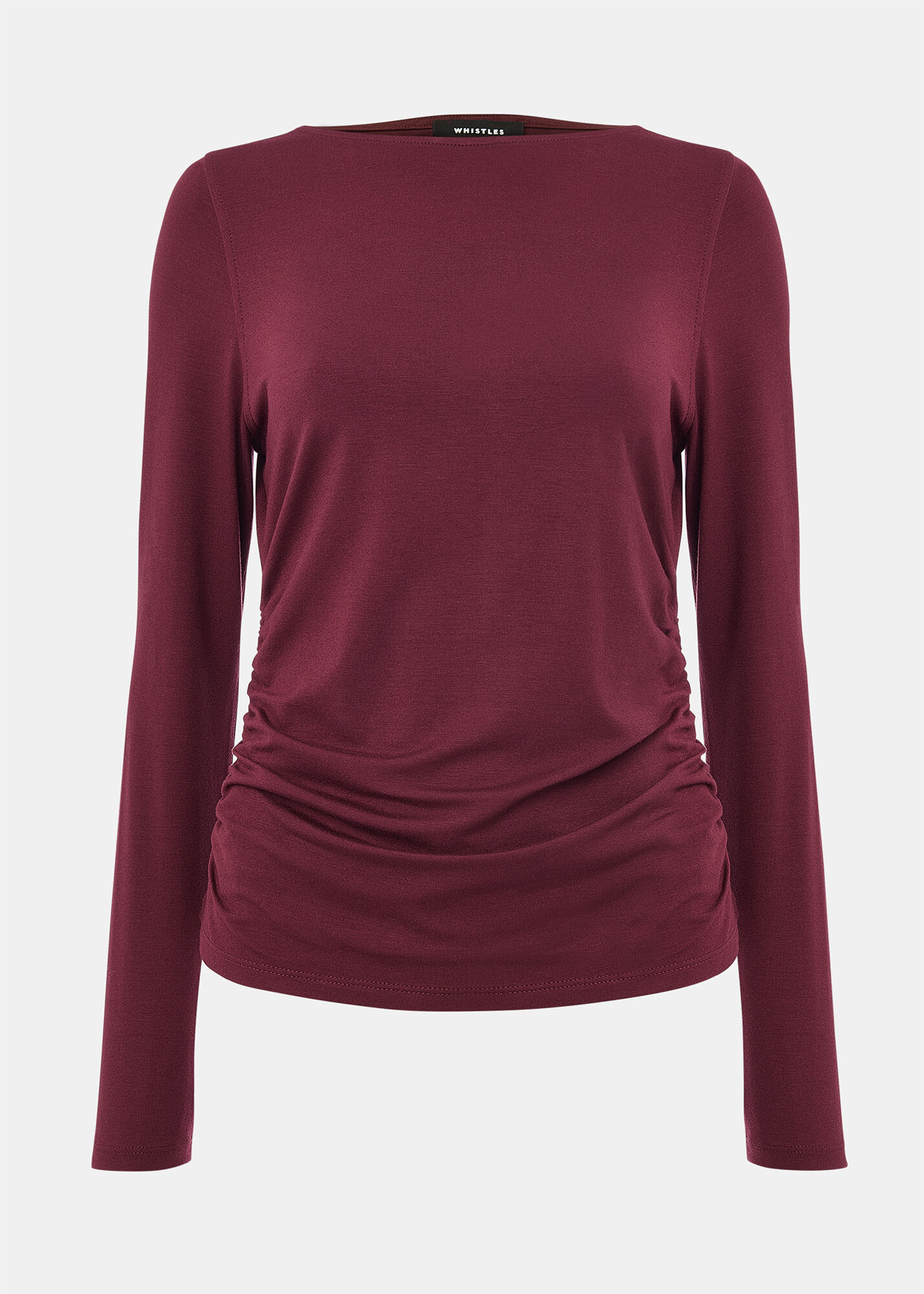 Burgundy Ruched Side Long Sleeve Top | WHISTLES | Whistles US |