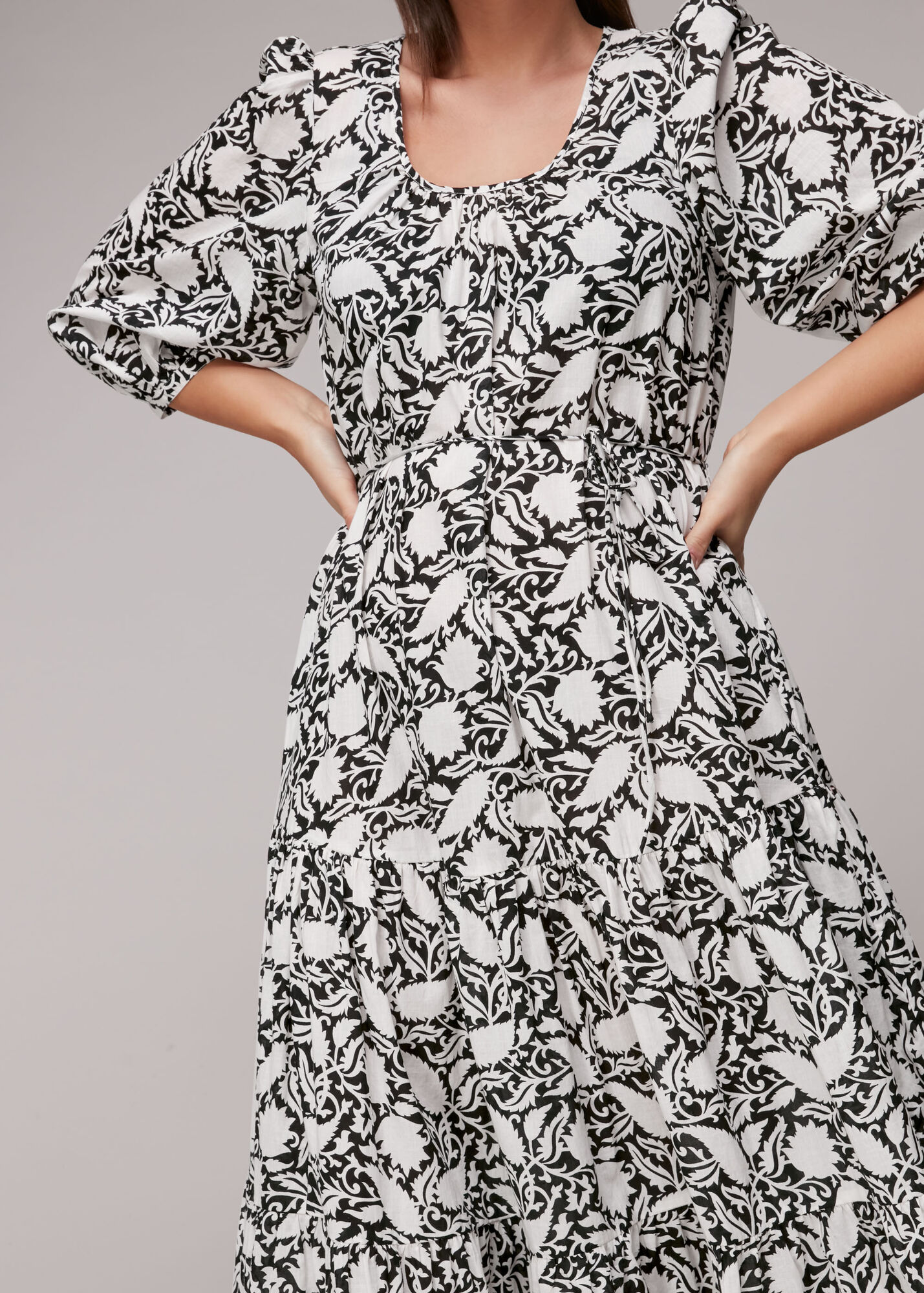Black/White Floral Print Trapeze Dress | WHISTLES | Whistles UK