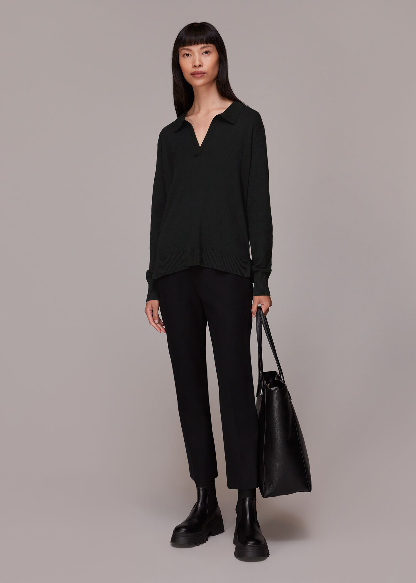Black knitted polo shirt discount