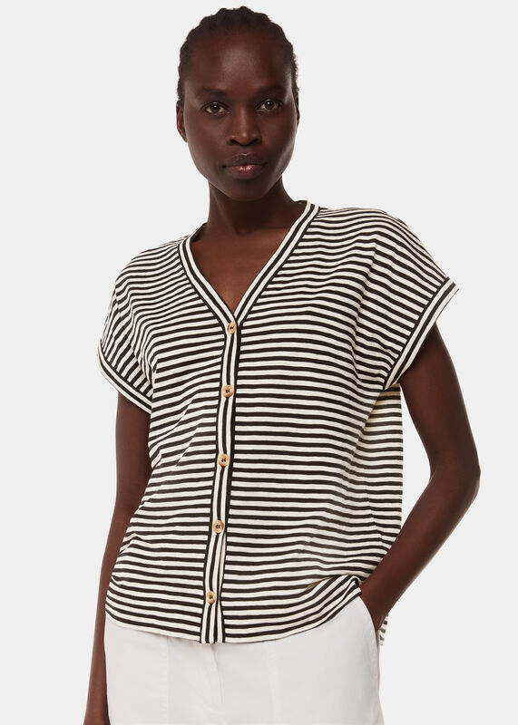 Black Jilly Stripe Button Top