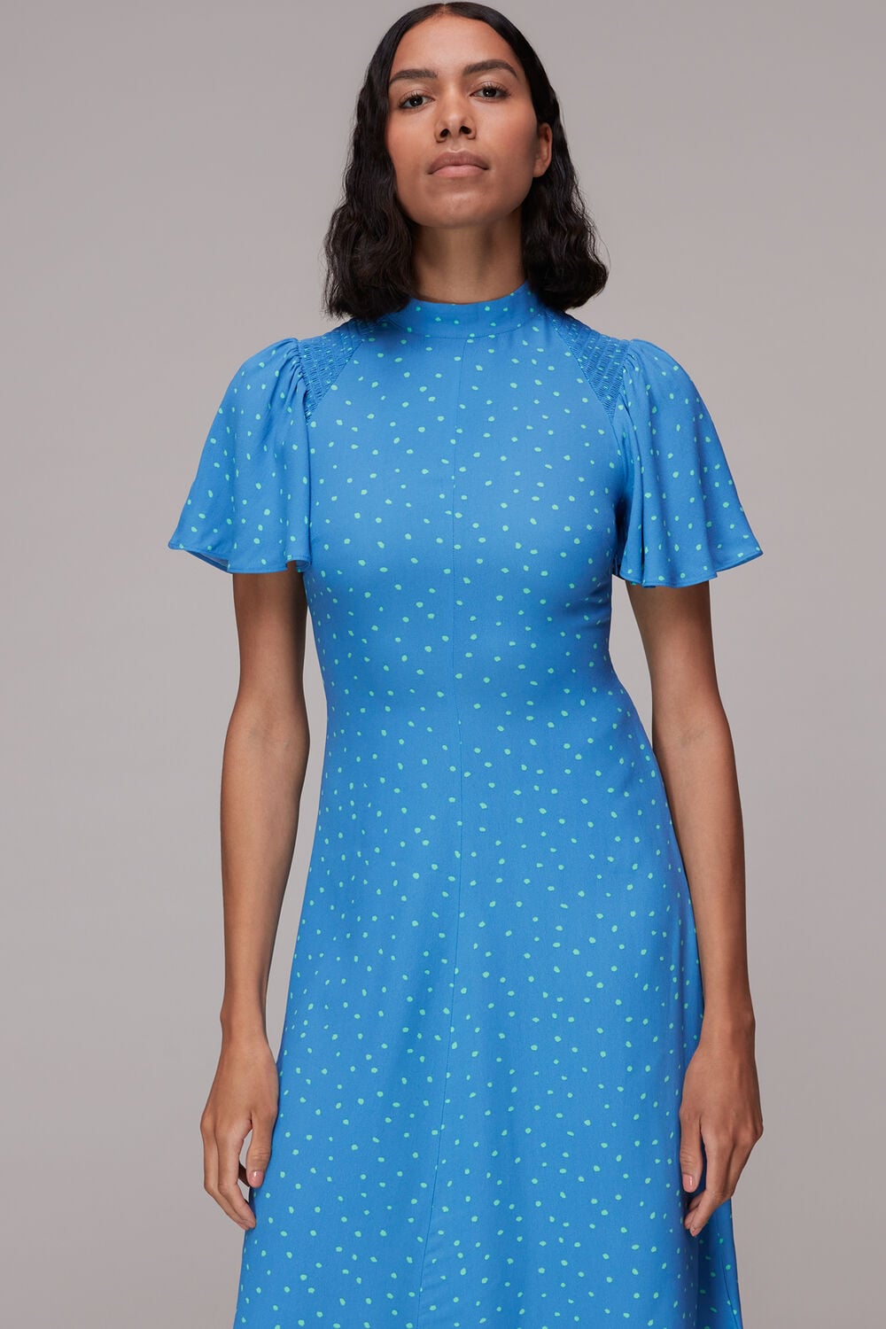 Uneven Spot Print Midi Dress
