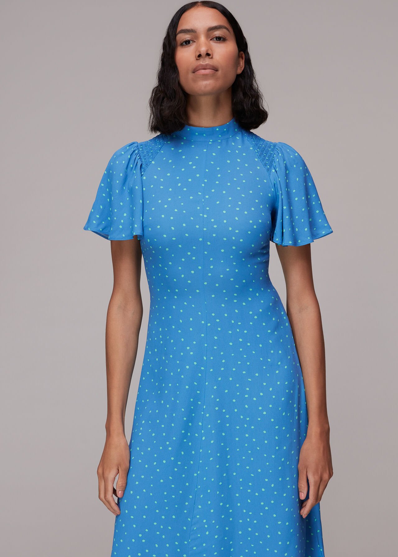 Uneven Spot Print Midi Dress