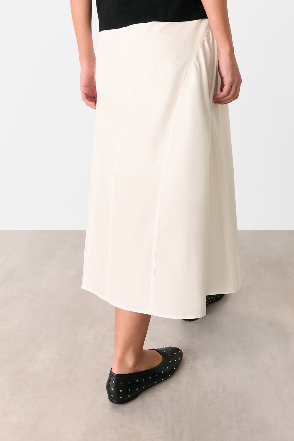 White Cotton Waisted Midi Skirt