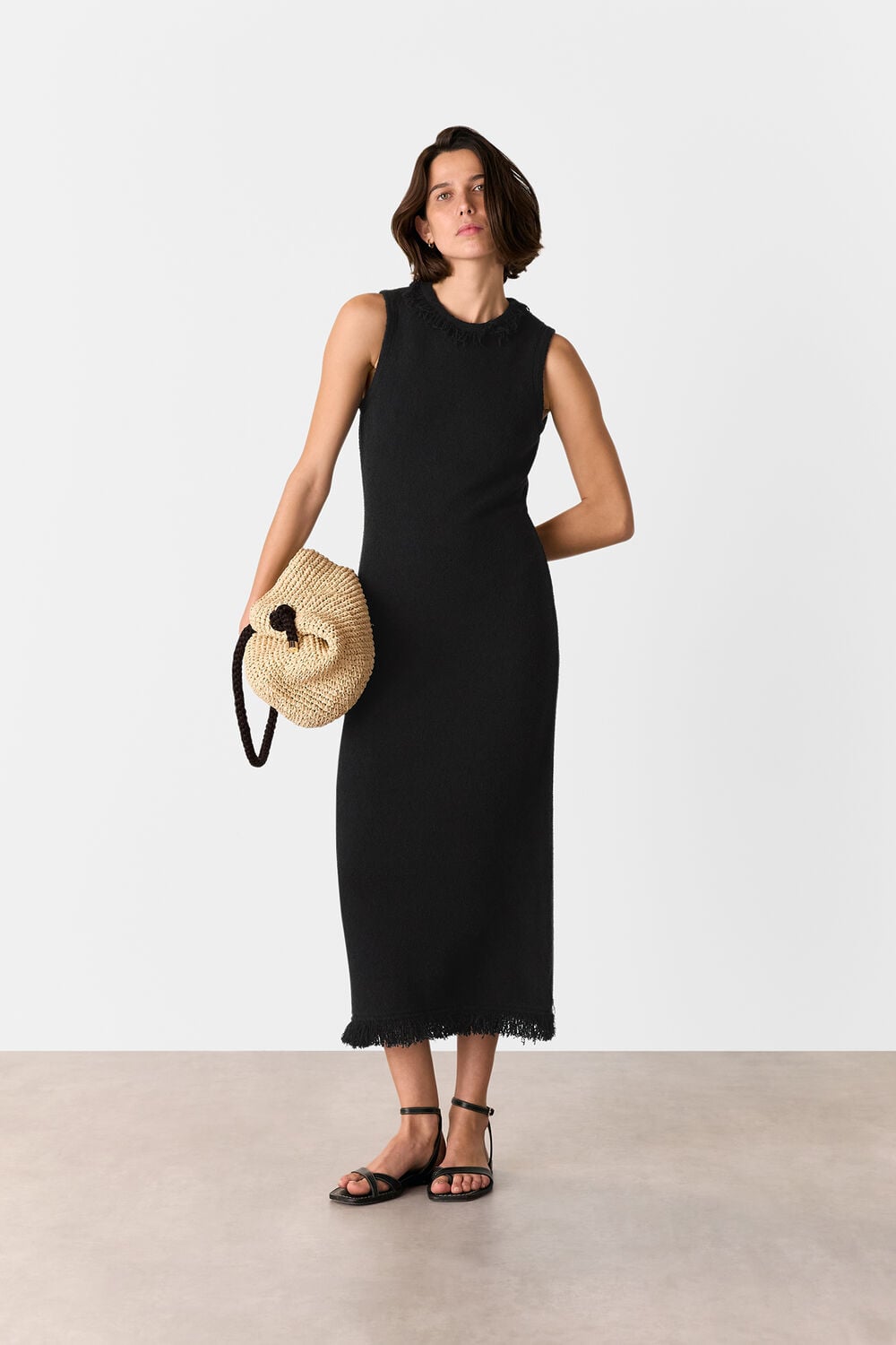 Black Fringe Detail Knitted Dress
