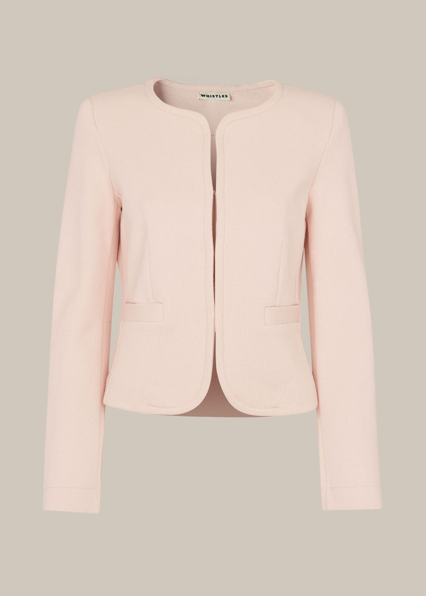 Pale Pink Collarless Jersey Jacket WHISTLES Whistles US