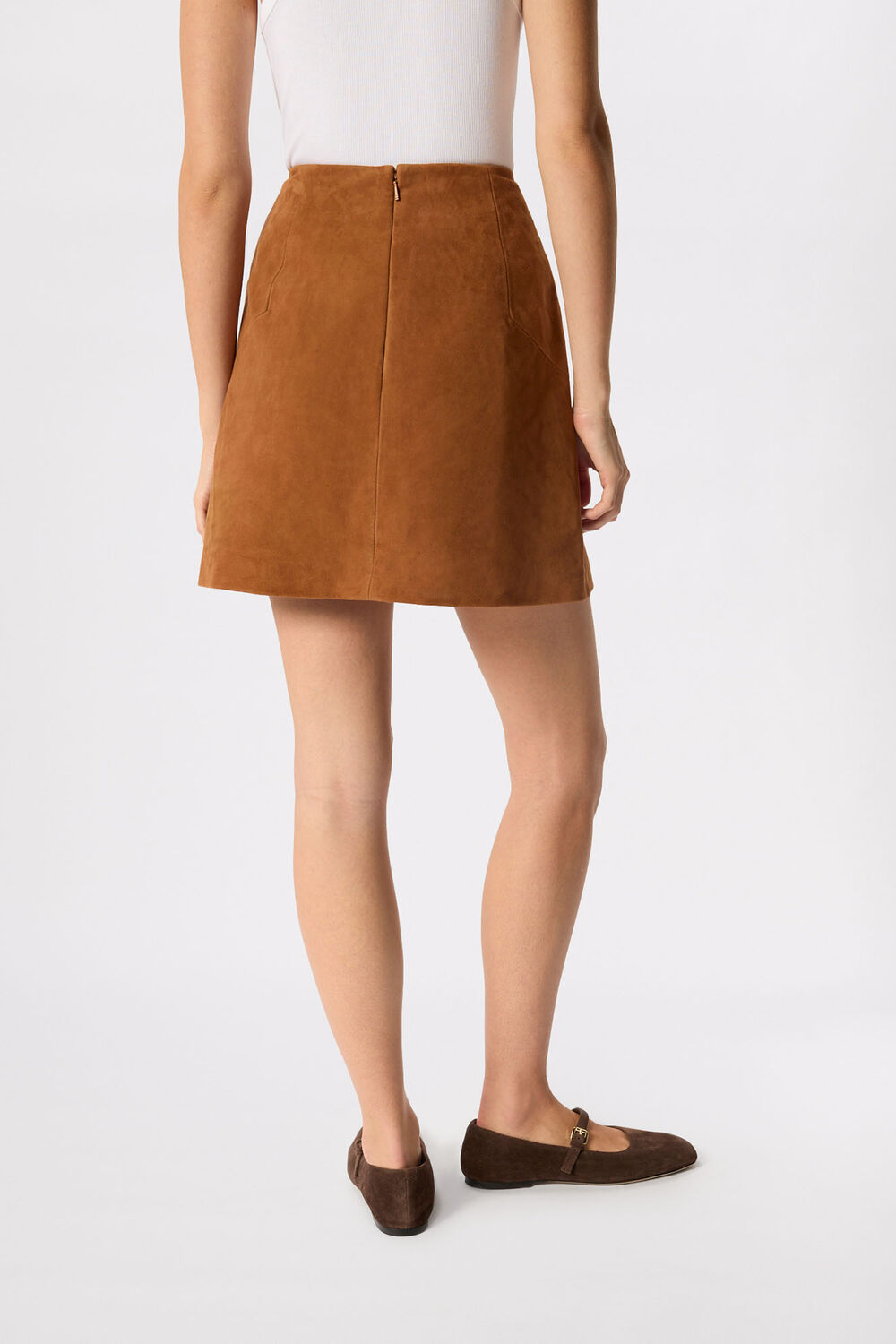 Tan Suede A Line Mini Skirt