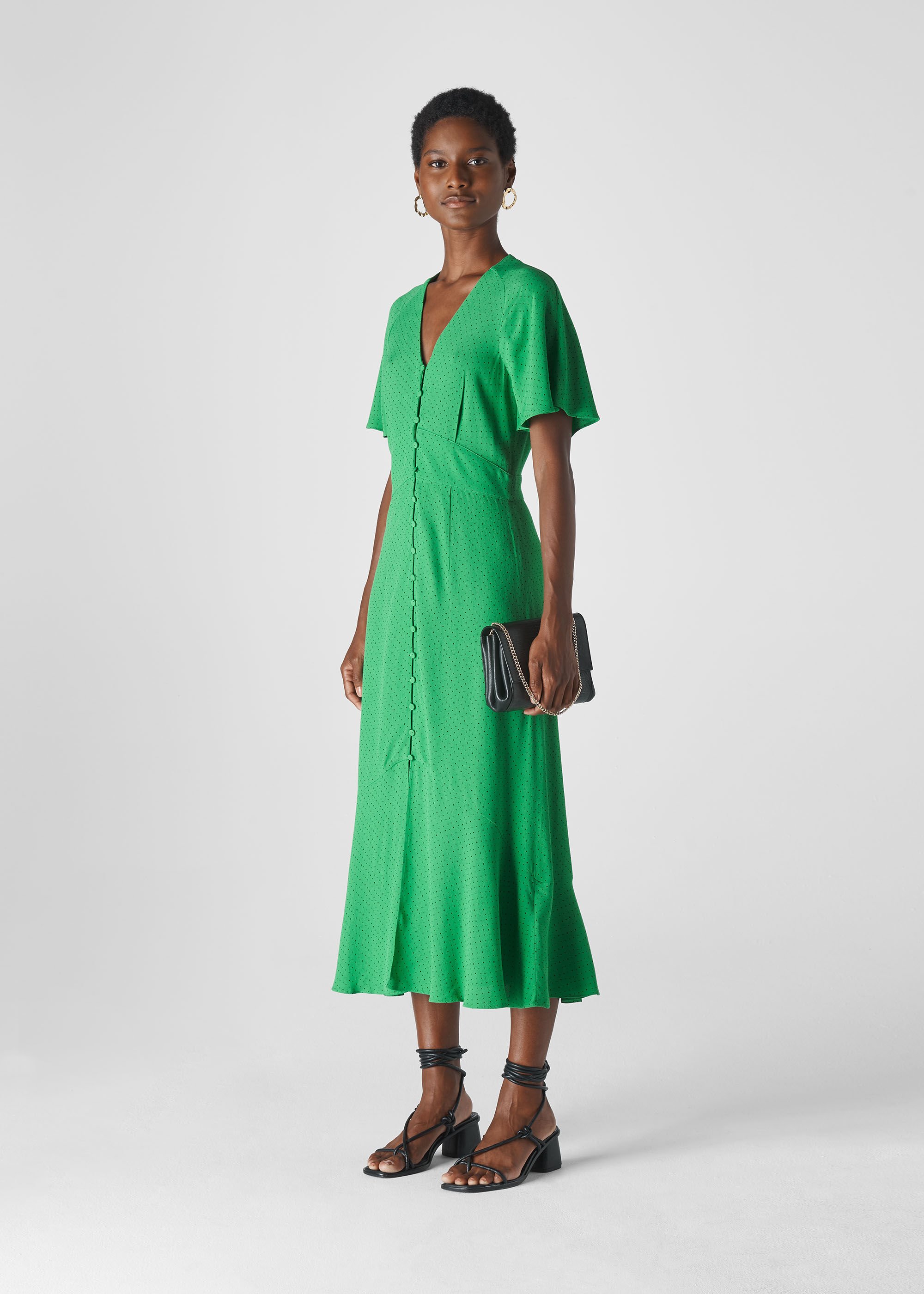Green Multi Micro Spot Button Dress WHISTLES