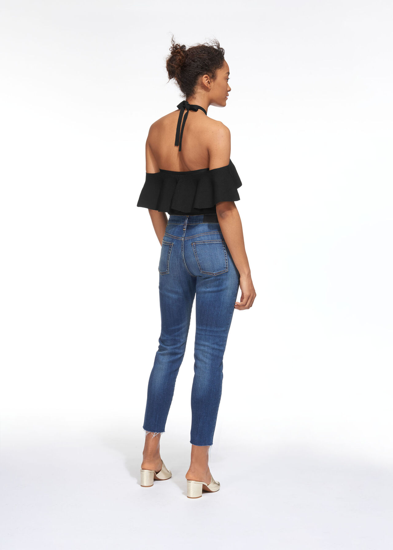 Frill Halter Neck Knit Black