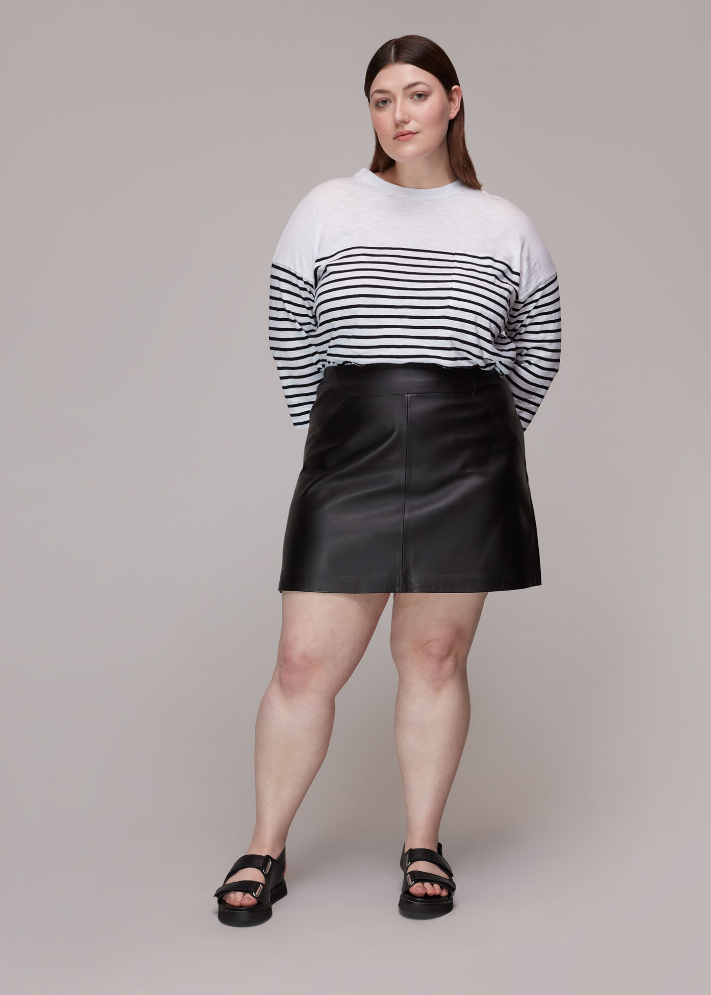 Plus size leather a line skirt sales