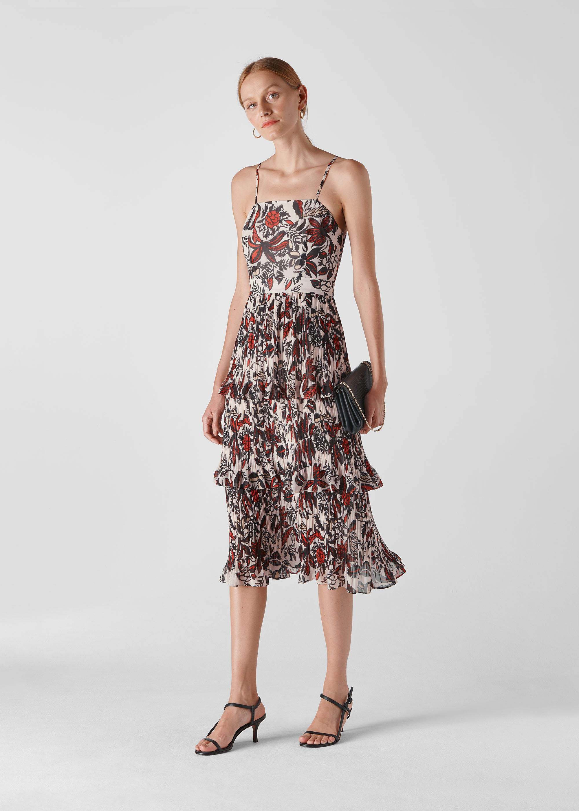 Multicolour Assorted Leaves Tiered Dress