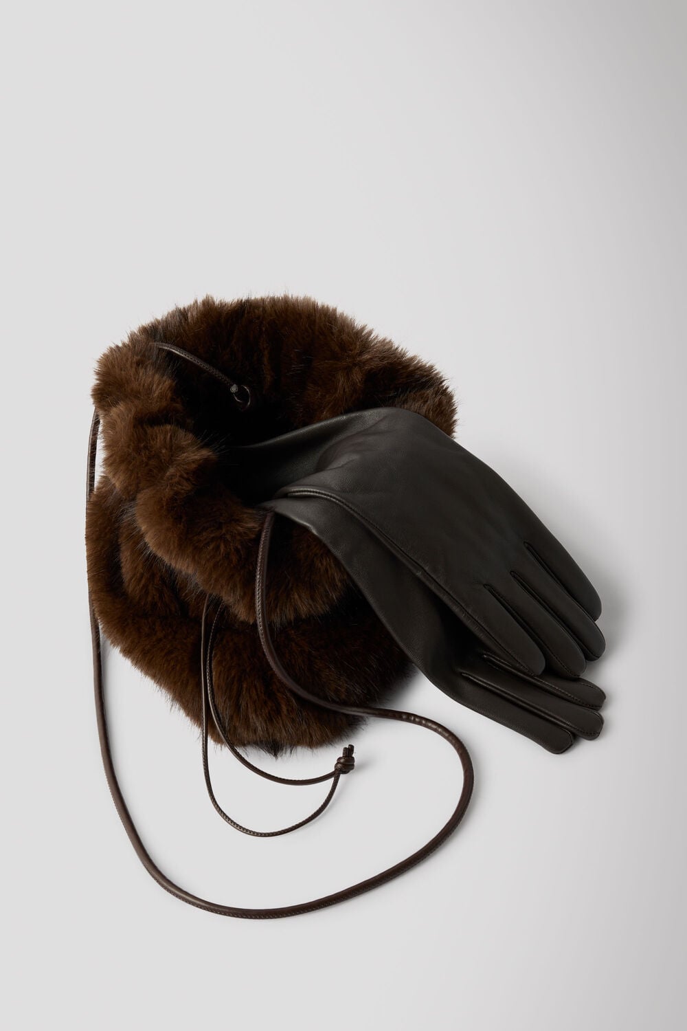 Chocolate Drawstring Faux Fur Bag