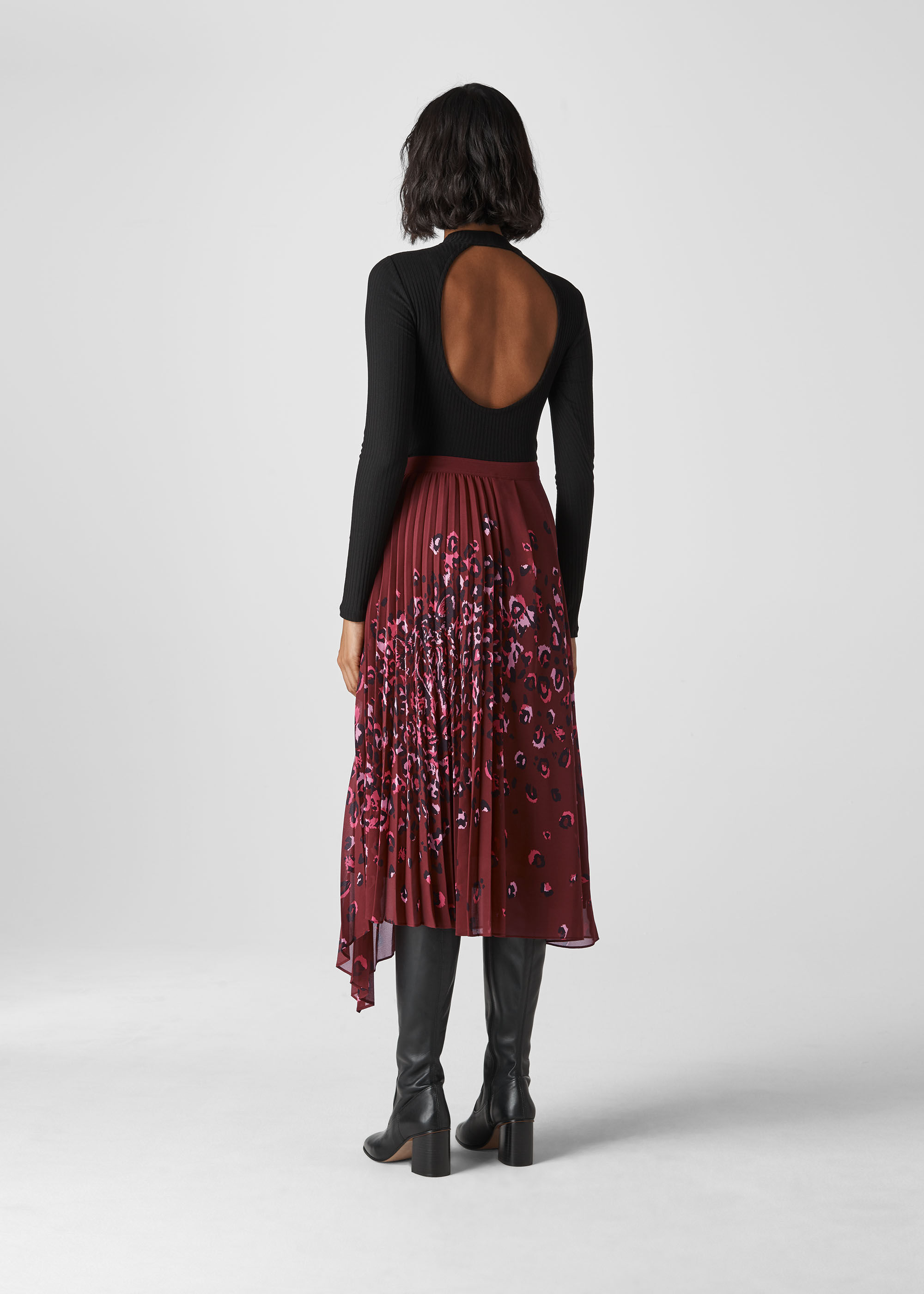 Burgundy Leo Print Pleated Skirt | WHISTLES | Whistles US |