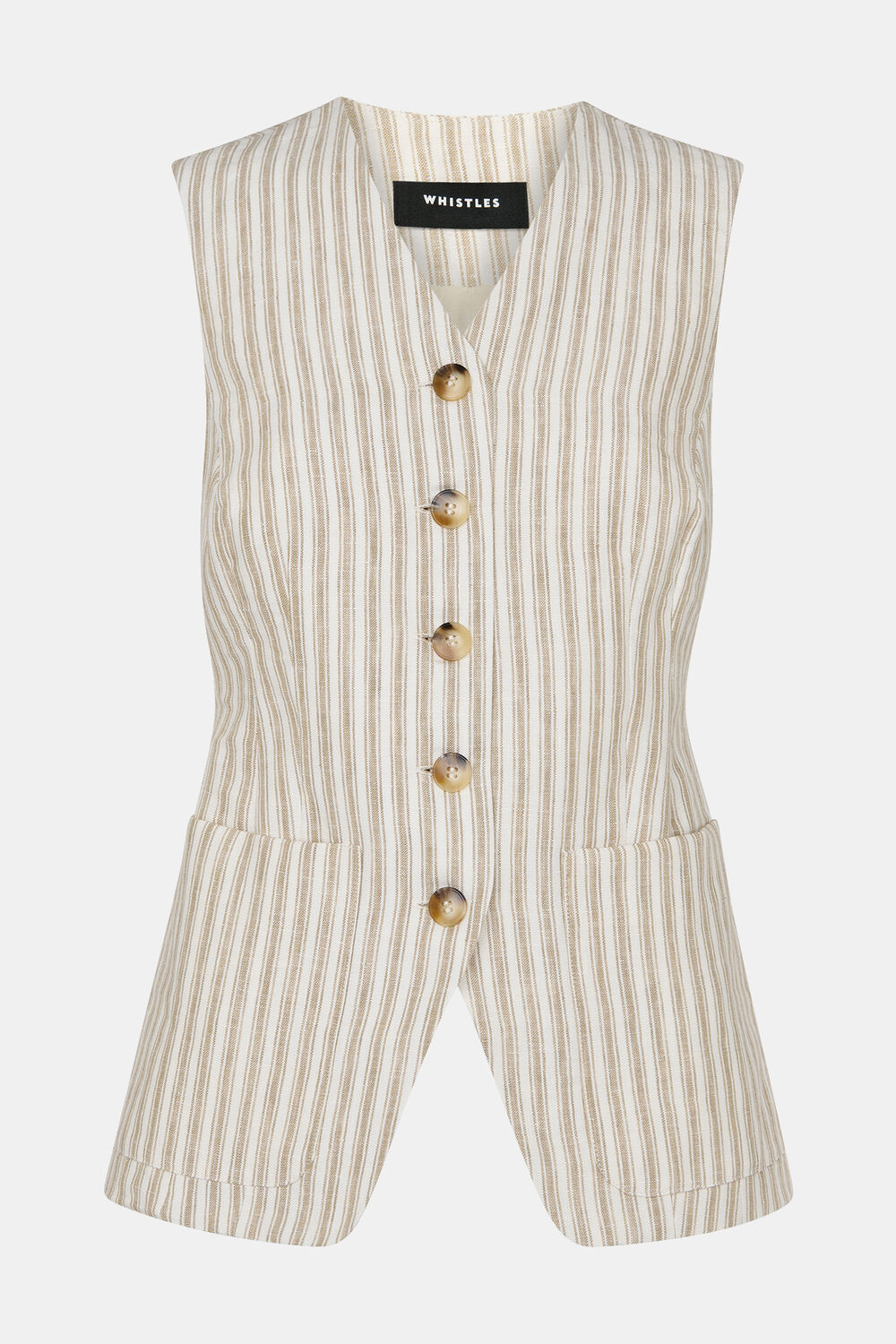 Neutral Petite Linen Stripe Waistcoat