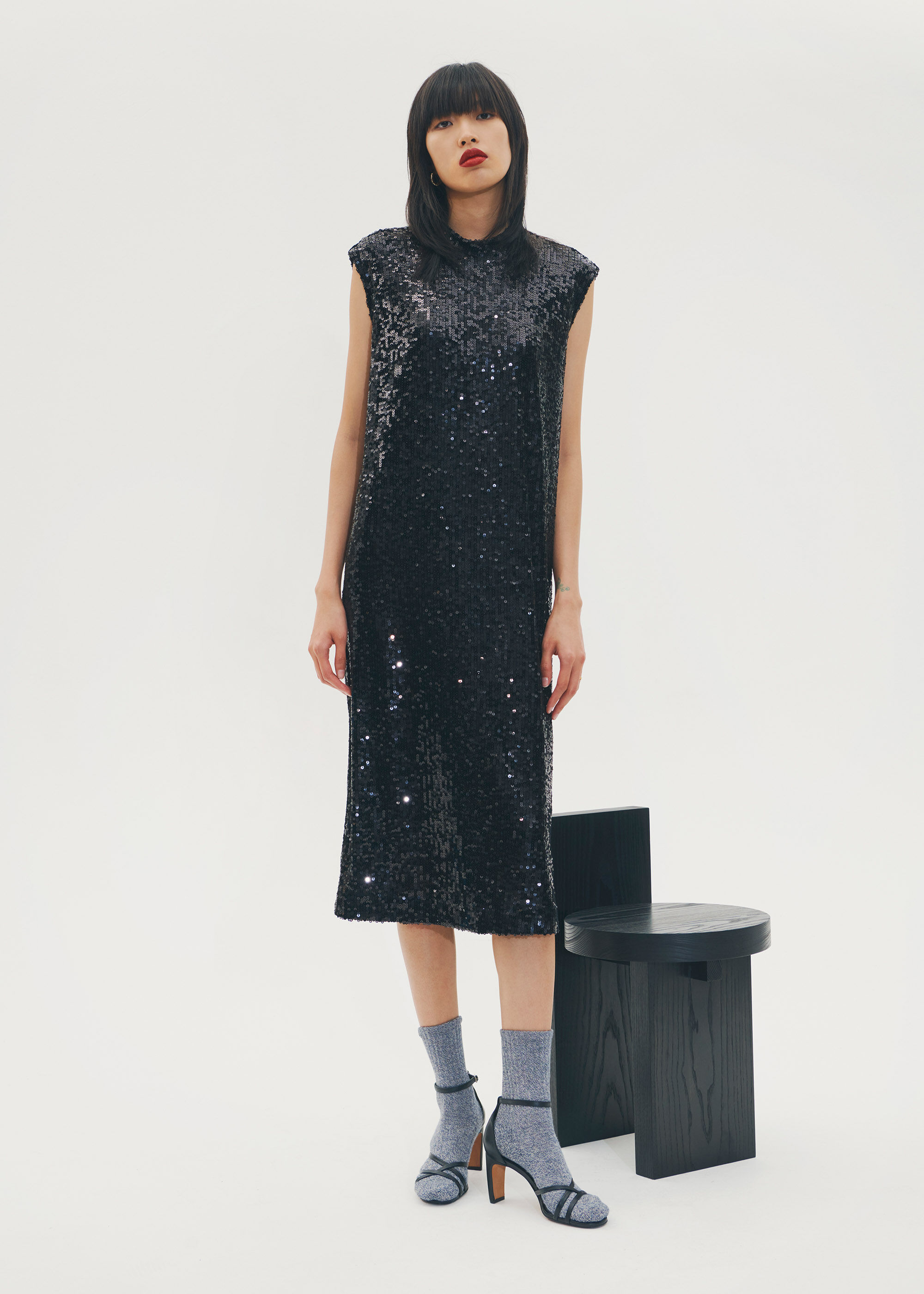 Whistles black ivana sequin dress discount