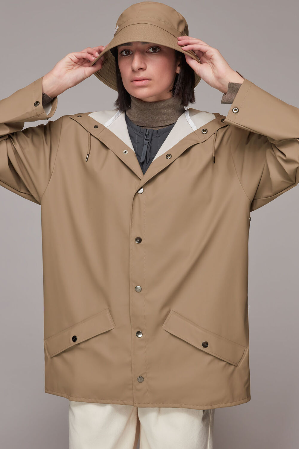 Taupe Rains Hooded Jacket