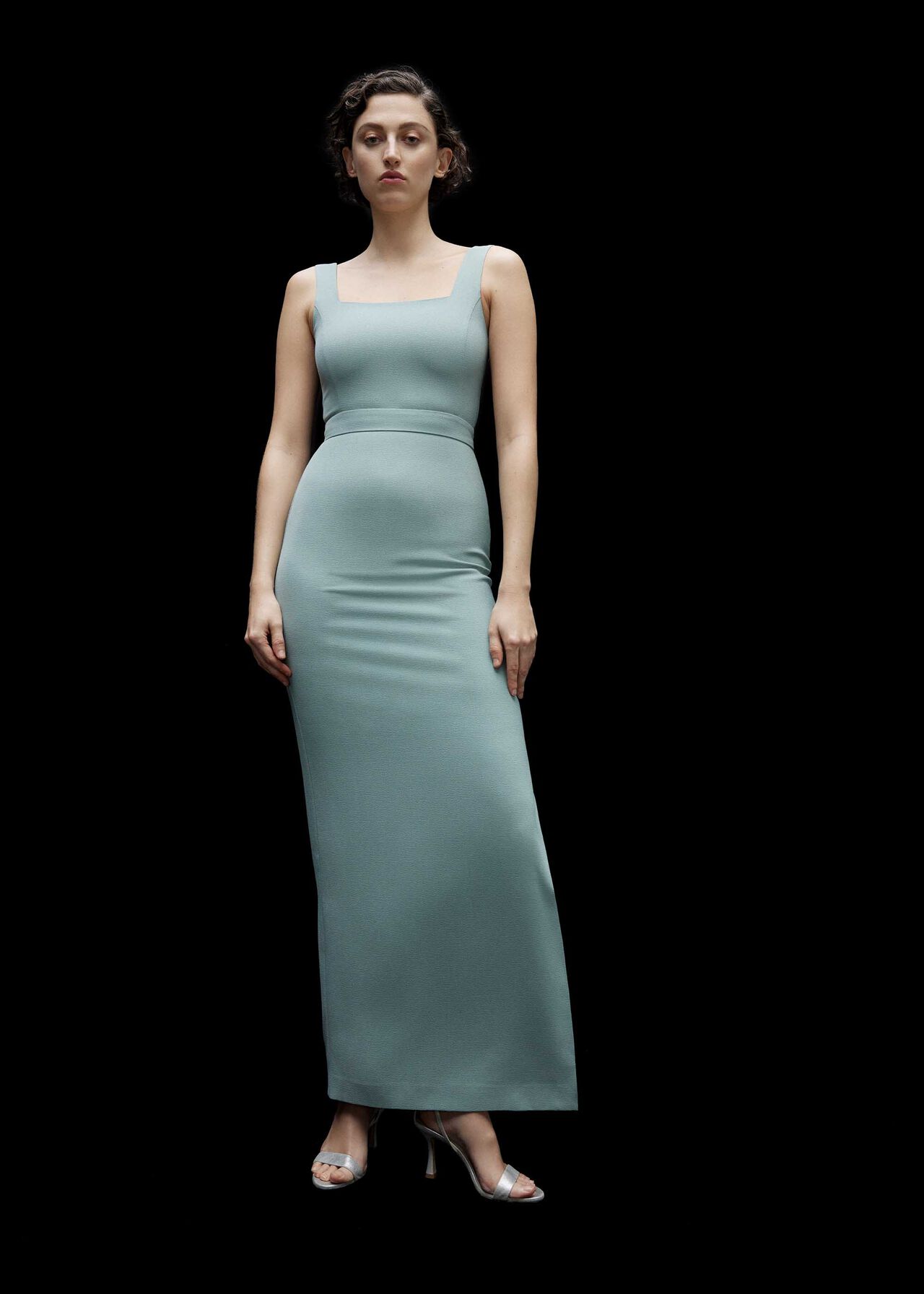 Whistles Mint Green Square Neck Maxi Dress Sleek Bridesmaid Style