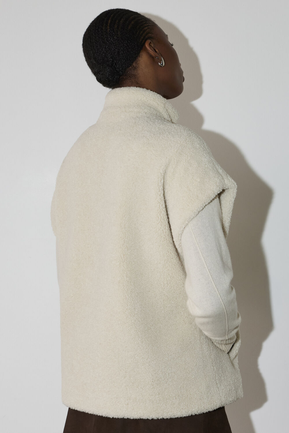 Ivory Faux Borg Fleece Gilet