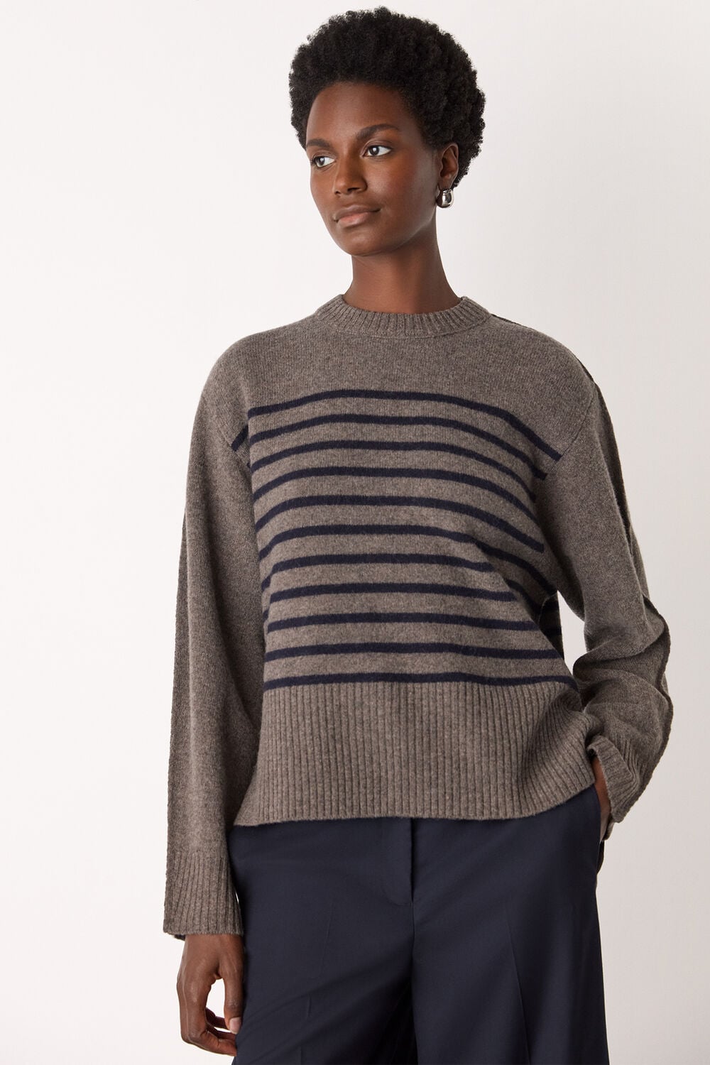 Wool Stripe Crew Neck Knit