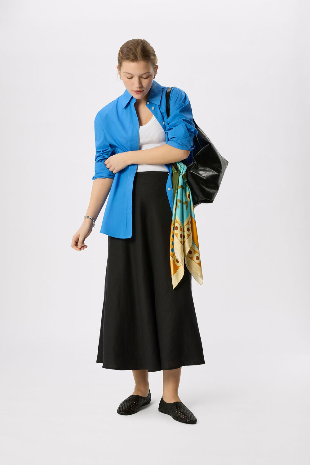 Black Linen Midi Skirt