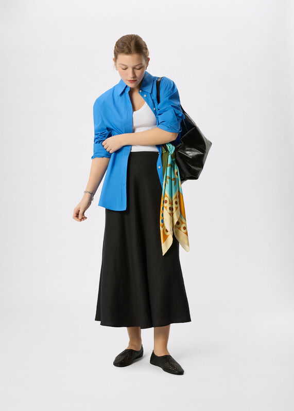 Black Linen Midi Skirt