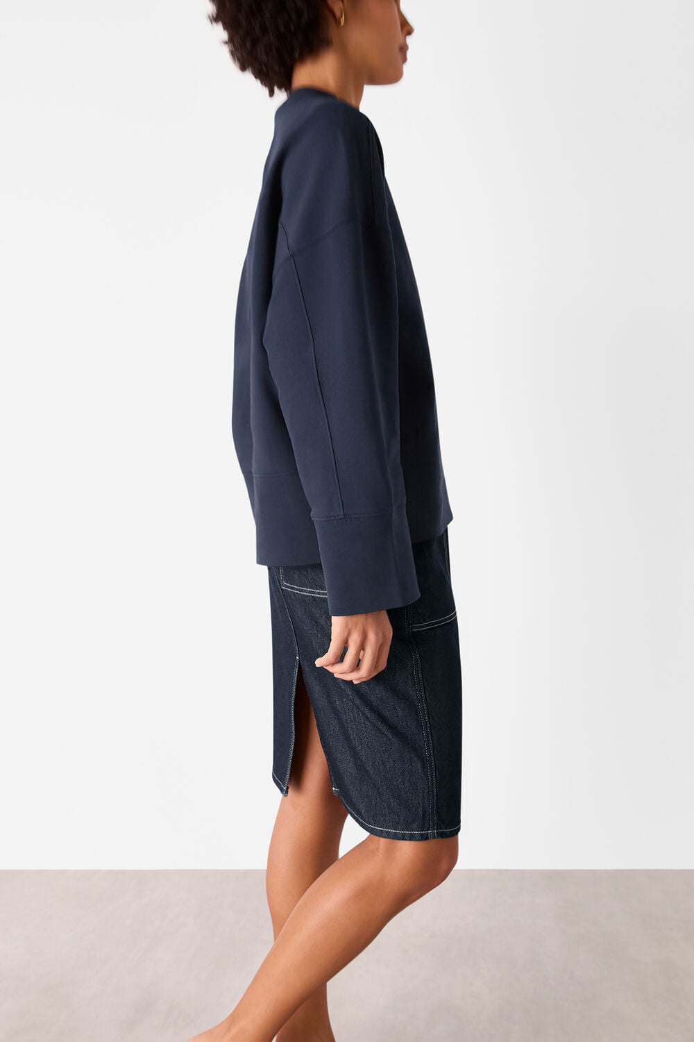 Navy Rib Cuff Detail Jersey Sweat